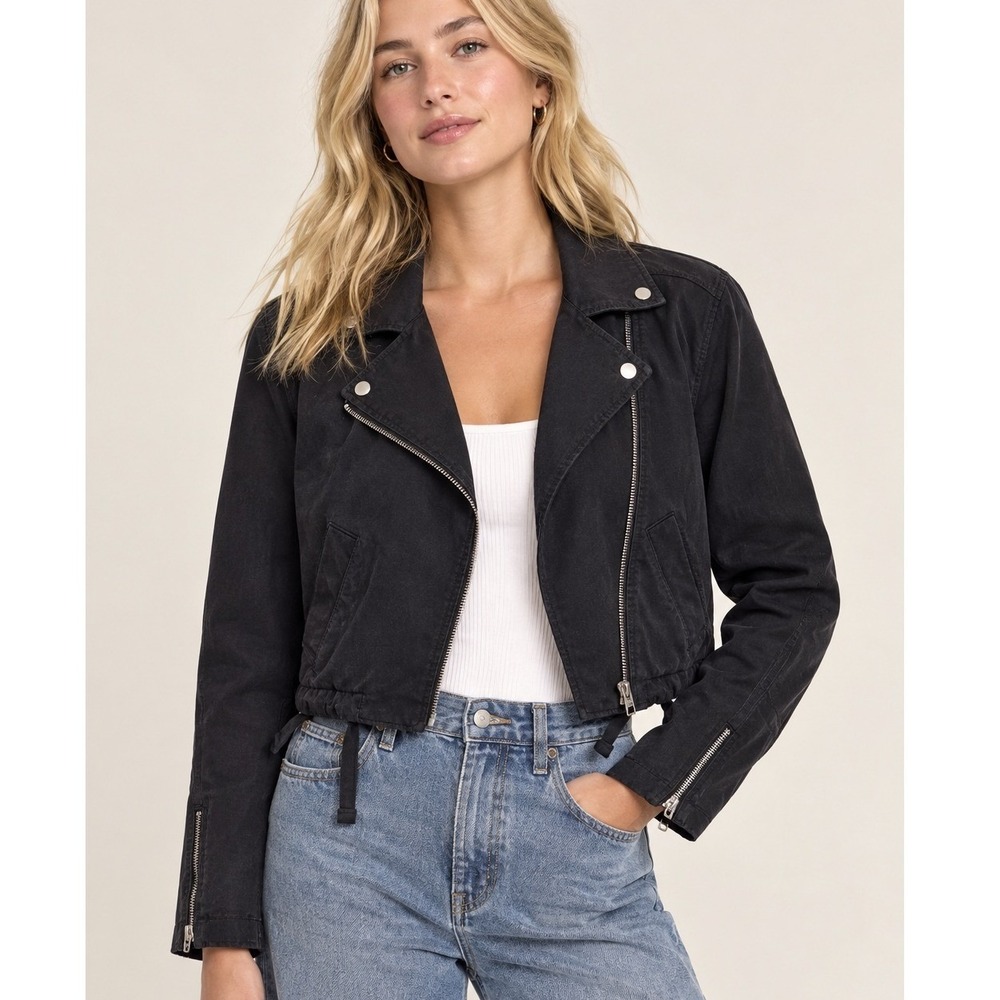 NWT Abercrombie & Fitch Drapey Moto Jacket Women XL Black Lyocell Zip Cropped